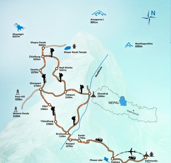 Khopra Danda Trek Map